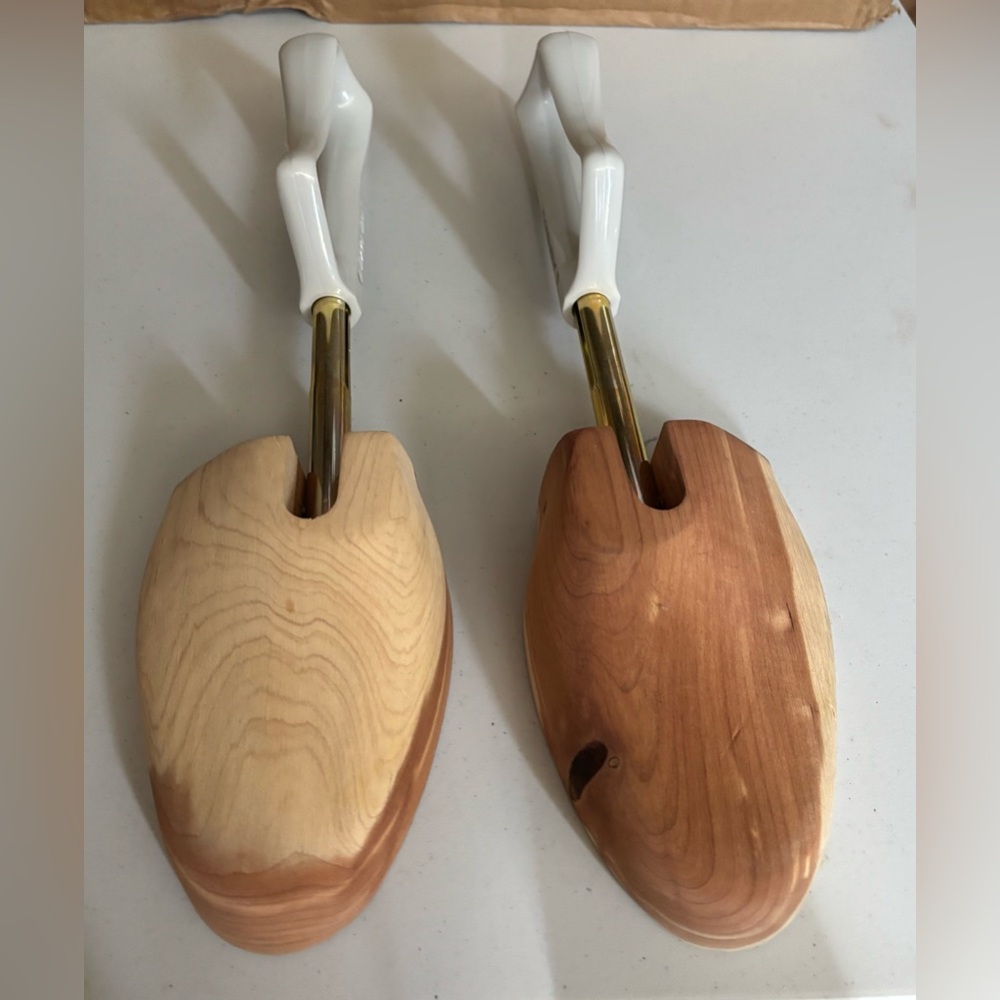 Wooden Shoe Trees with White Handles